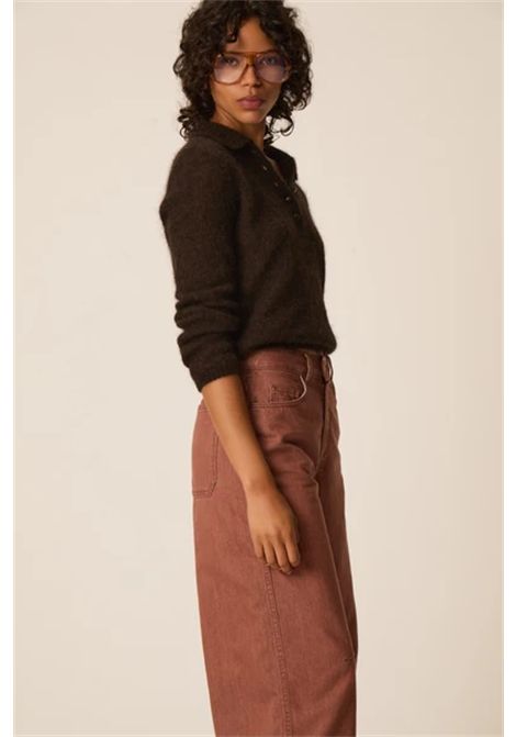 Des Petits Hauts Women's Billie Ourson Dark Brown Superfine Alpaca Polo Sweater Des Petits Hauts |  | 1H26005507177